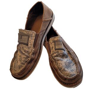 Ariat Mens Cruiser Patrol Tan Brown Slip On Loafers 9 D Camo USA Flag Shoes
